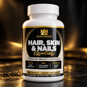 Alpha Mindset Supplements Hair, Skin & Nails Essentials white bottle with black and gold front label, 60 capsules.